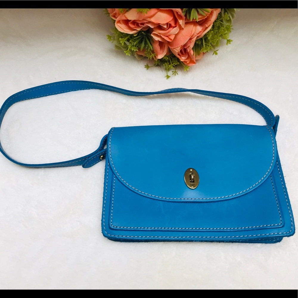 Fossil Blue Cowhide Leather Top Flap Handbag - Picture 2 of 8